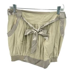 Hazel Women's Cotton Removable Satin Belt Pockets Bubble Mini Skirt Khaki medium